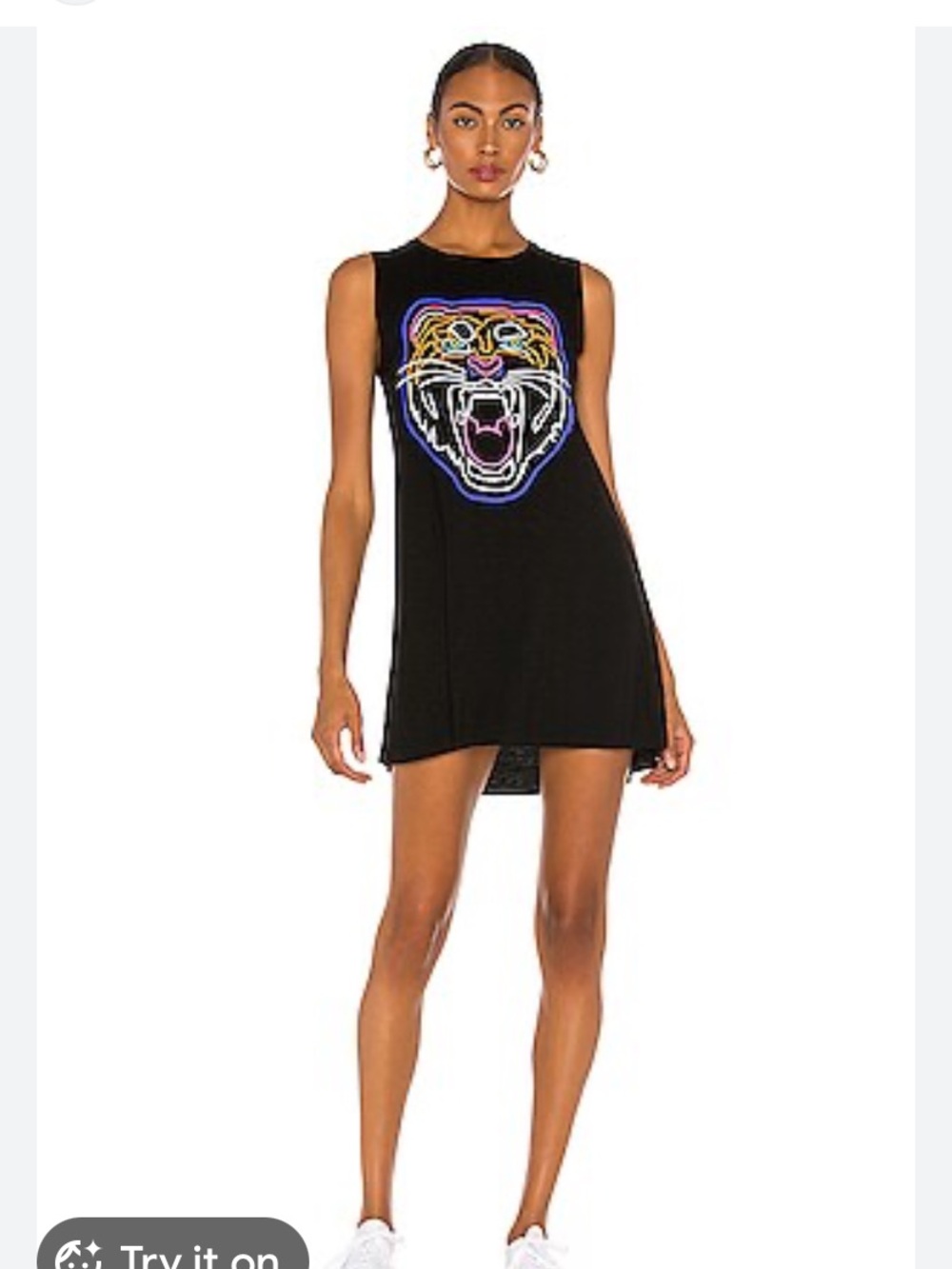 Lauren Moshi Black Mini Dress with Multicolor Neon Tiger